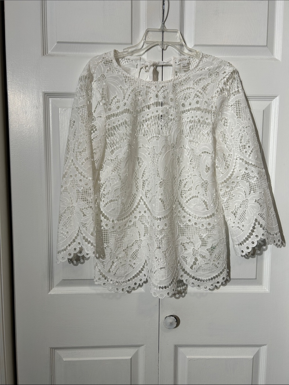 Lilly Pulitzer Lace Crochet Blouse Size 10 White Tie Back Neckline